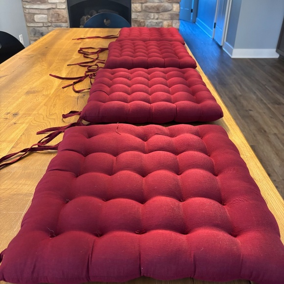 Vintage 90s Chair Cushions with Back Ties - Set of Four - Red - 17" w x 16" d - Picture 2 of 7